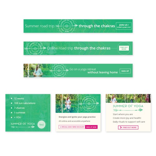 Chakra design with the title 'Web ads for Summer of Yoga'