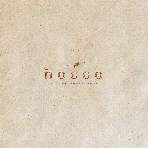 Brown logo with the title 'Create a neat logo for ñocco, a rustic handmade-pasta brand'