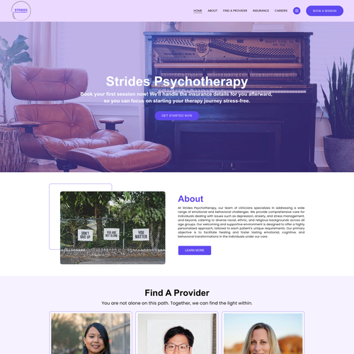 Schedule design with the title 'Strides Psychotherapy - Custom Squarespace Website'