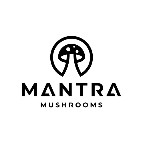 Mushroom logo with the title 'Mantra Mushrooms'