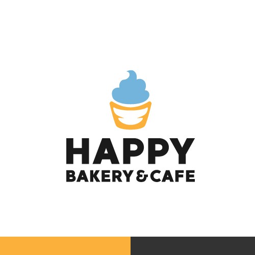 Cupcake logo with the title 'Happy Bakery & Cafe'