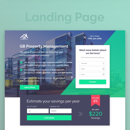 Real estate design with the title 'Real estate landing page'