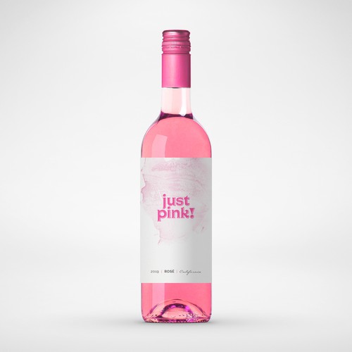 Pink label with the title 'Just Pink! - Rose - Wine Label'
