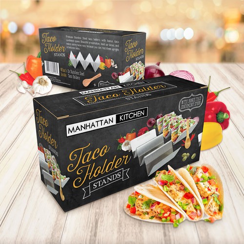 Vegan food packaging with the title 'Packaging design for Taco holders'