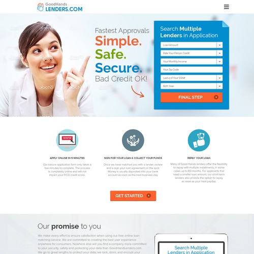 Call to action design with the title 'Landing Page of Lenders.com'