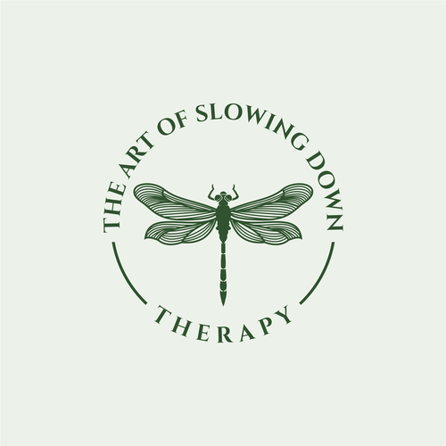 Dragonfly design with the title 'The art of slowing down therapy'
