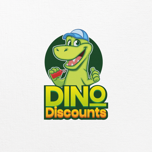 Dinosaur logo with the title 'Logo Proposal for Dino Discounts'