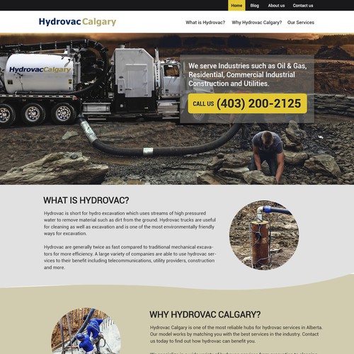 Hydro design with the title 'Website design for Hydrovac Calgary'