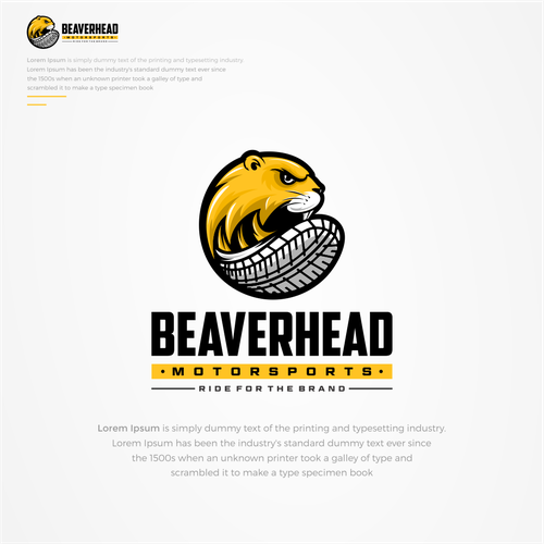 Yellow brand with the title 'Beaverhead Motorsports logo and brand to a new MODERN & POWERFUL '