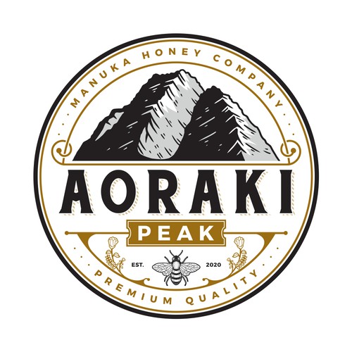 Honey bee logo with the title 'Aoraki Peak'