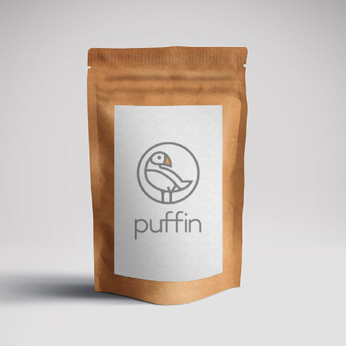 Puffin logo with the title 'Logo concept for Puffin - Coffee filter'
