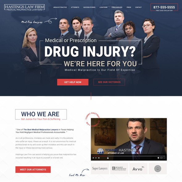 Lawyer website with the title 'Medical Injury Law Firm Design - w/ Wireframes'