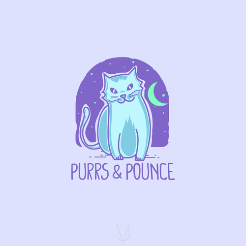 Blue and purple logo with the title 'Purrs & Pounce'