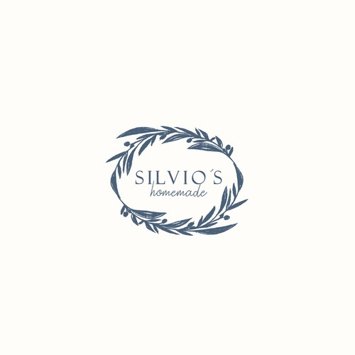 Homemade logo with the title 'Hand-drawn logo with olive branches for Silvio's Homemade | Homemade pasta sauces in meal kits that include pasta, fresh cheese and any garnishes'