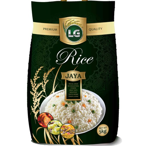 Bag label with the title 'LG PREMIUM Rice Bag 5Kg'