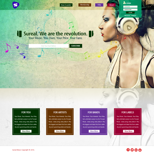Art and design website with the title 'Music Website Landing Page'