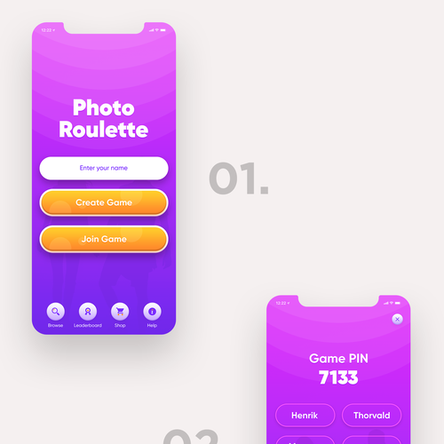 Quiz design with the title 'Photo Roulette App UI design'