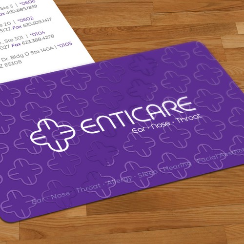 Purple and black design with the title 'Business card for medical practice'