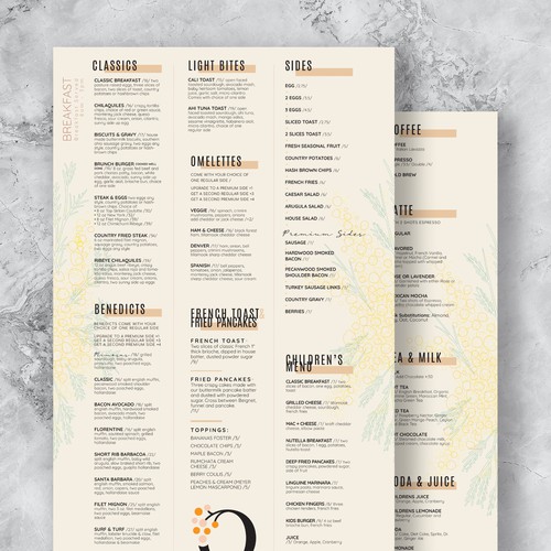 Upscale design with the title 'Beautiful Mimosas Menu'