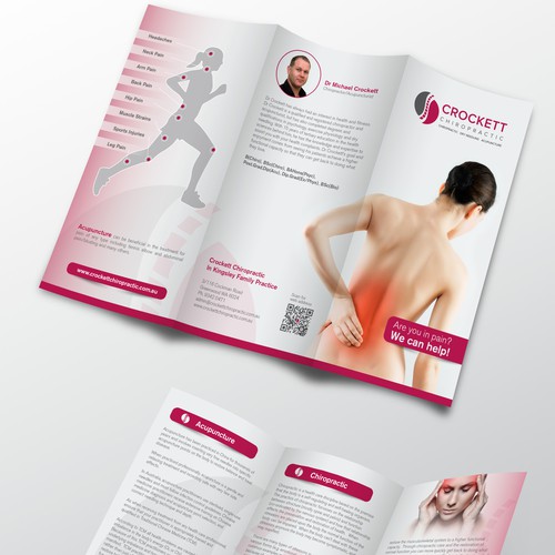 Pain design with the title 'Brochure advertising and promoting chiropractic and acupuncture treatment and clinic'