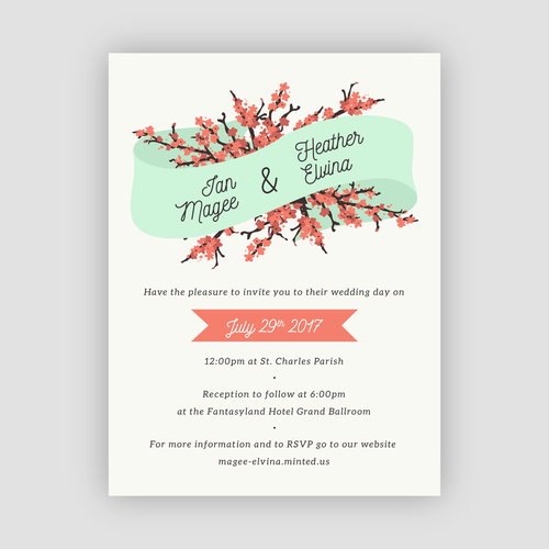 Cherry blossom design with the title 'Cherry blossom wedding invitation'