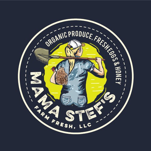 Shovel logo with the title 'A logo that inspired by the iconic fictional character "Rosie the Riveter, We Can Do it" poster by J howard Miller.'