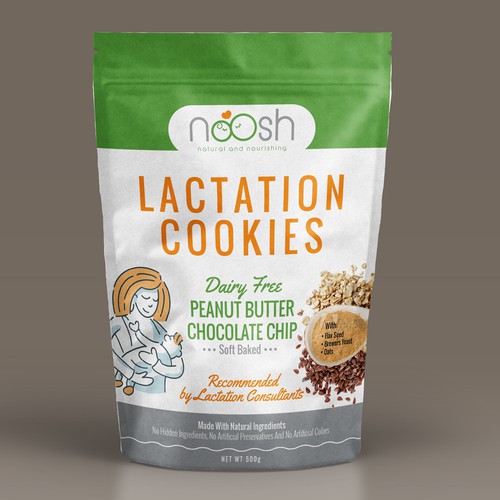 Biscuit packaging with the title 'package for a cookie that helps Mother's that are breastfeeding'