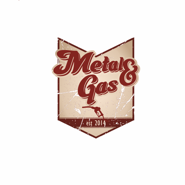 Gas station logo with the title '" METAL & GAS " vintage cars and reclaimed furniture design'