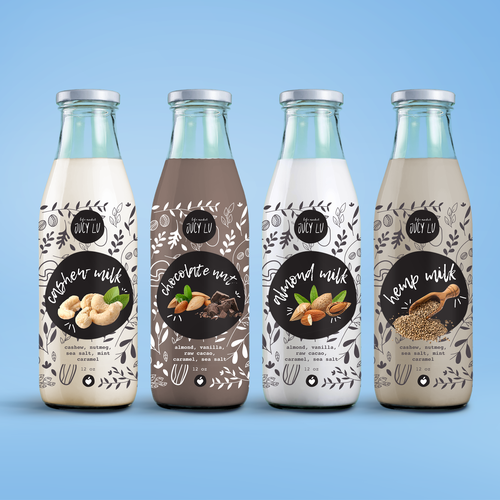 Milk label with the title 'Bold, minimalist bottle packaging'