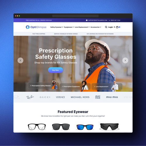 Optical design with the title 'OptiGlimpse Landing Page Design'