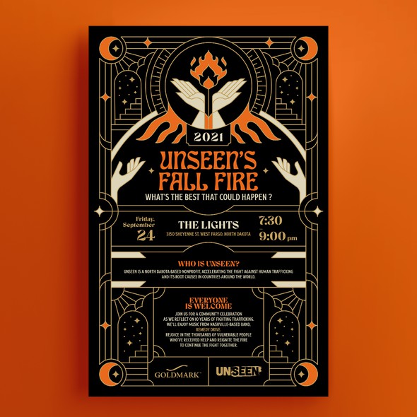 Art Deco design with the title 'Unseen's Fall Fire Poster'