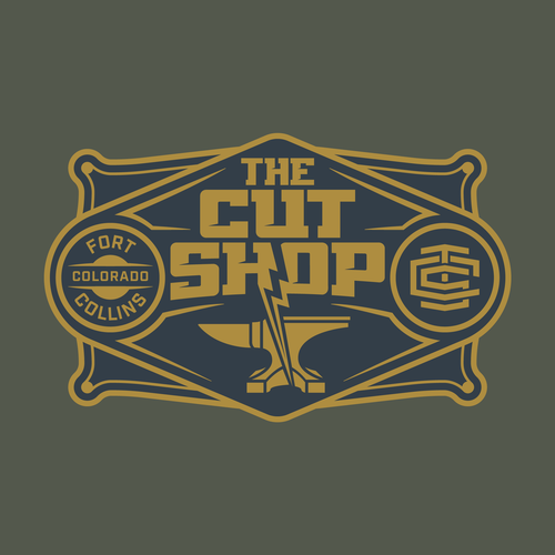 Metal brand with the title 'Logo for The Cut Shop.'