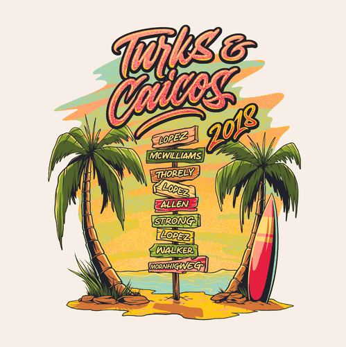 Sunset t-shirt with the title 'Turks & Caicos 2018'