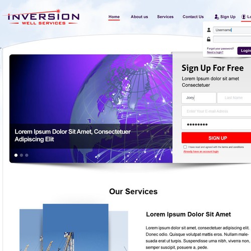 Purple website with the title 'Web design for Inversion Well Services'