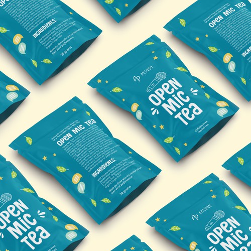 Tea packaging with the title 'Pouch design for a tea company'