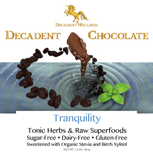 Packaging illustration with the title 'Delicious Chocolate Illustration needed for Healthy Chocolate Company- Decadent Wellness'