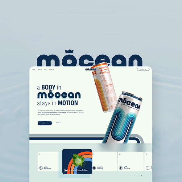 Orange website with the title 'Webdesign for mocean Drink'