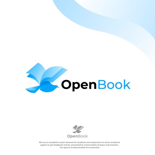 Animal design with the title 'Double meaning open book bird flying logo design'