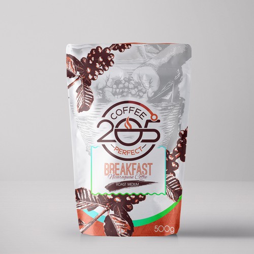 Cafeteria design with the title '205degrees Coffee'