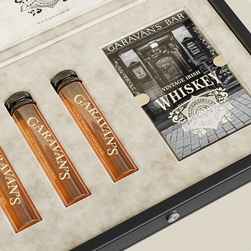 Brand packaging with the title 'Luxury Whiskey Packaging Design, Interactive Box'