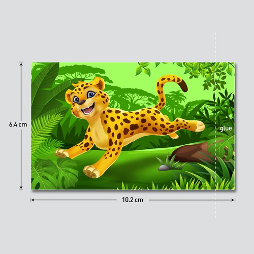 Cheetah design with the title 'Fun Character Jungle Animals on Chalk Holder Stickers'