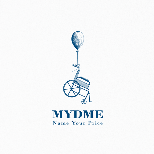 Wheelchair design with the title 'Fun hand drawn style logo for MYDME'