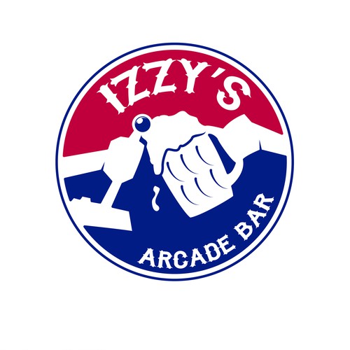 Pinball logo with the title 'Izzy's Arcade bar logo'