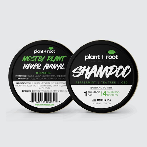 Tin packaging with the title 'Plant + Root Packaging Design'