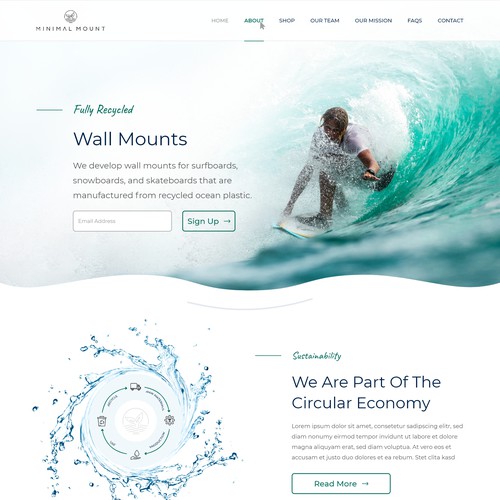 Water website with the title 'Minimal Recycled Wall Mounts Website Design'