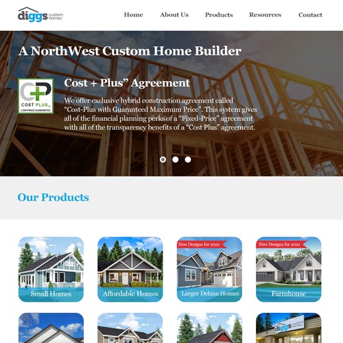 Building website with the title 'Diggs Custom Home proposal'