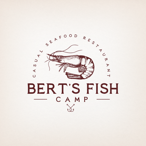 Shrimp logo with the title 'Logo Design for Bert's Fish Camp'