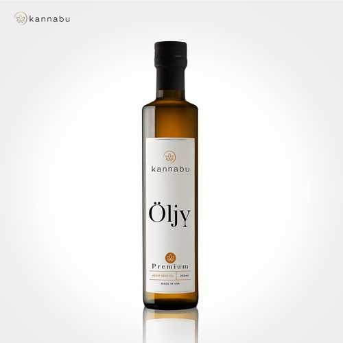 Food packaging label with the title 'Oil Label for kannabu'