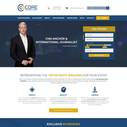 Agency website with the title 'Website Design for Core Speakers Agency'