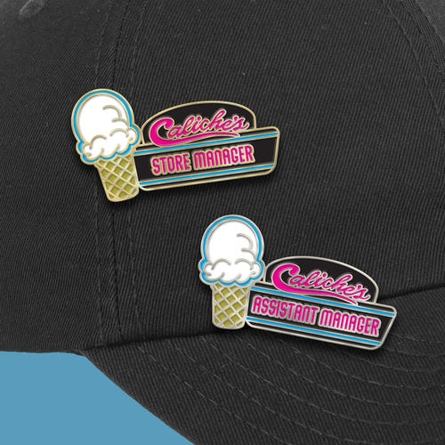 Pin design with the title 'Custom Employee Hat Pins for an Ice Cream Shop!'